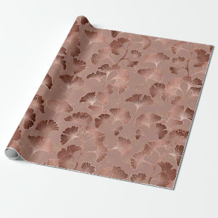 Papel De Regalo Patrón de hoja de ginkgo rosa moderno de lujo