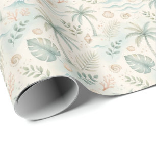 Papel De Regalo Patrón de hoja de palma de playa tropical acuarela