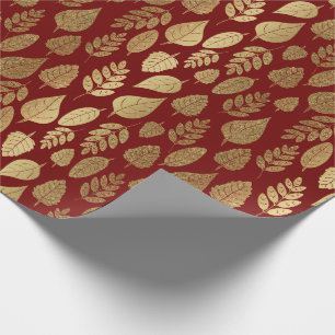 Papel De Regalo Patrón de hoja dorada y roja