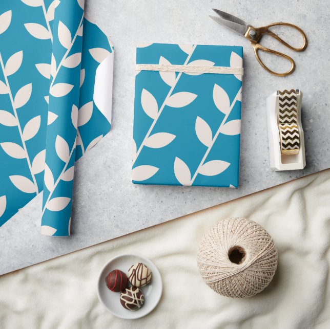 Papel De Regalo Patrón de hoja retro de personalizado azul 70 (Artesanía)