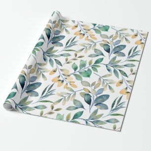 Papel De Regalo Patrón de hoja verde y amarillo de acuarela fresca