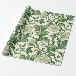 Papel De Regalo Patrón de hojas de acanto verde oscuro ornamentado