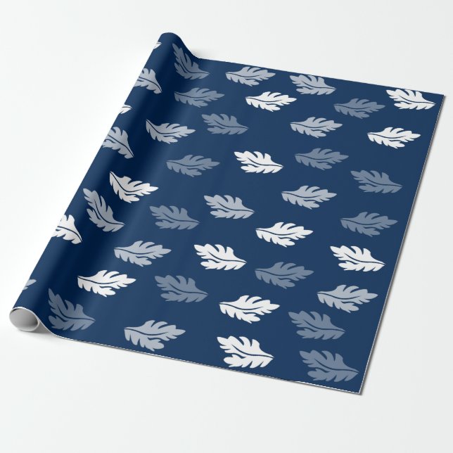 Papel De Regalo Patrón de hojas de antigüedades azules de la marin (Desenrollado)