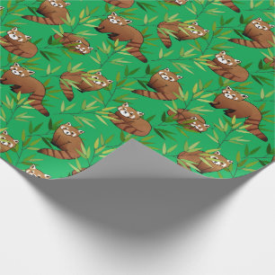 Papel De Regalo Patrón de hojas de bambú y pandas rojas