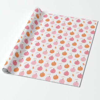 Papel De Regalo Patrón de hojas de calabaza rosa Naranja otoño