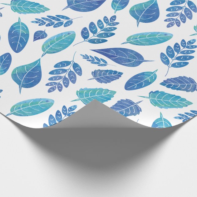 Papel De Regalo Patrón de hojas de color azul (Esquina)