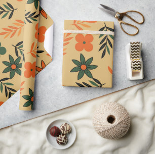 Papel De Regalo Patrón de hojas de flores florales retro vintage 7