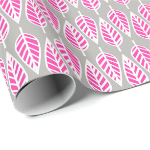 Papel De Regalo Patrón de hojas de haya - rosa y plata de Fuchsia
