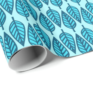 Papel De Regalo Patrón de hojas de haya - Sombras de azul celeste
