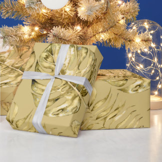 Papel De Regalo Patrón de hojas de monstera de oro tropical de Haw