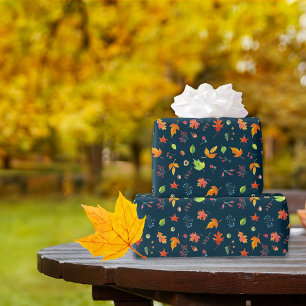 Papel De Regalo Patrón de hojas de otoño acuarela Marina Azul