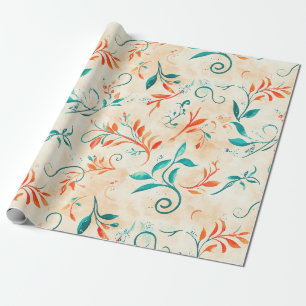 Papel De Regalo Patrón de hojas de paisley azul y roja caprichosas