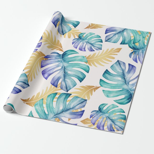 Papel De Regalo Patrón de hojas de palma tropicales (Desenrollado)