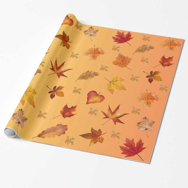 Papel De Regalo Patrón de hojas otoño (Desenrollado)