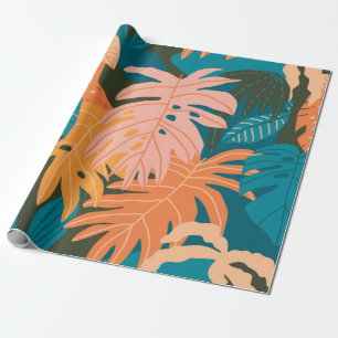 Papel De Regalo Patrón de hojas tropicales coloridas