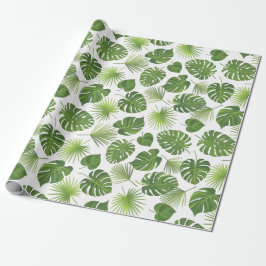 Papel De Regalo Patrón de hojas tropicales verdes y elegantes