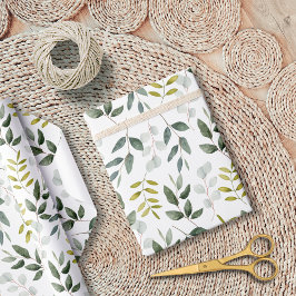 Papel De Regalo Patrón de Hojas Verdes Acuarela