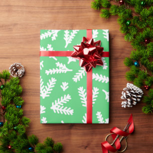 Papel De Regalo Patrón de hojas verdes y blancas