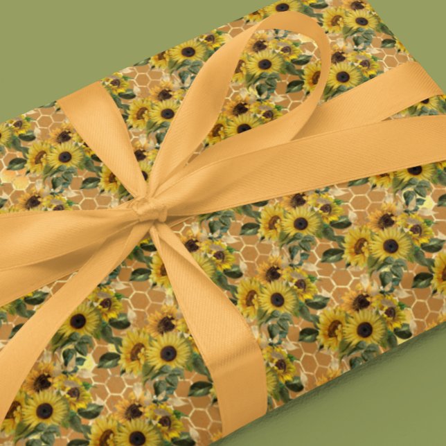 Papel De Regalo Patrón de honeycomb Bee Sunflower (Subido por el creador)