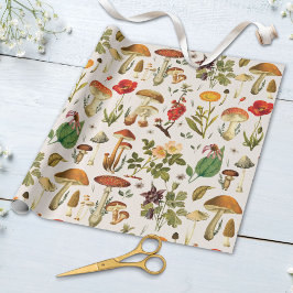 Papel De Regalo Patrón de hongo vintage y flor silvestre