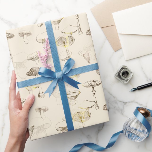 Papel De Regalo Patrón de hongos beige ventilado botánico (Regalar)