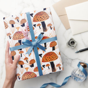 Papel De Regalo Patrón de hongos naranja otoño