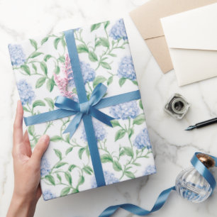 Papel De Regalo Patrón de Hortensia Azul Floral Botánico Acuarela