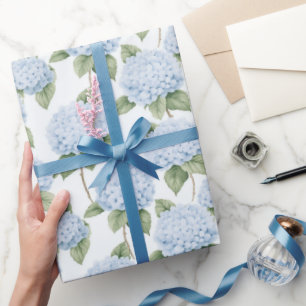 Papel De Regalo Patrón de Hortensia Azul Floral Botánico Acuarela