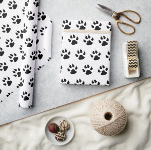 Papel De Regalo Patrón de Huella de Perro Negro y Blanco
