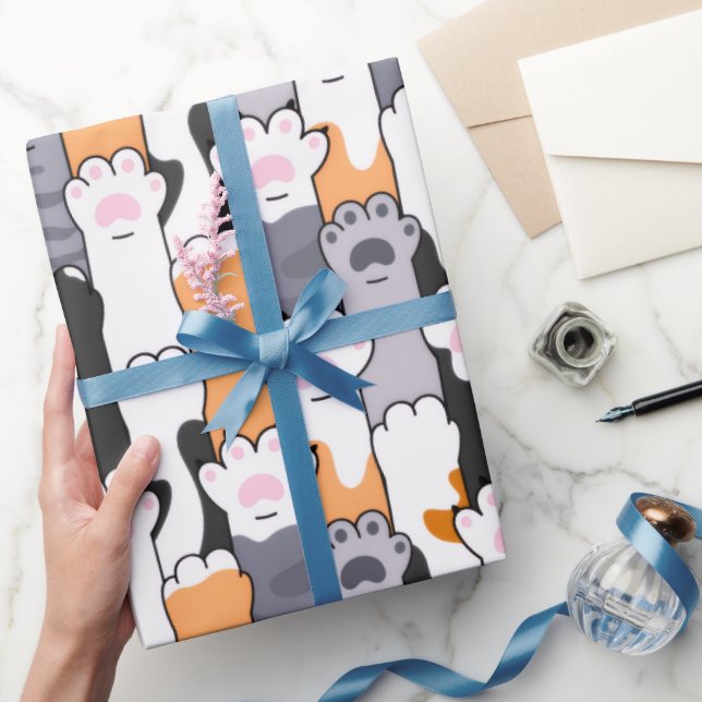 Papel De Regalo Patrón de Huellas de Gato (Regalar)