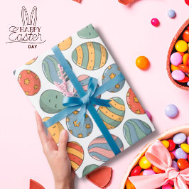 Papel De Regalo Patrón de huevos de Pascua en acuarela colorida