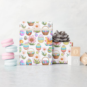 Papel De Regalo Patrón de Huevos y Cestas de Pascua