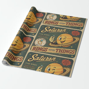 Papel De Regalo Patrón de humor espacial vintage de anillos finos 