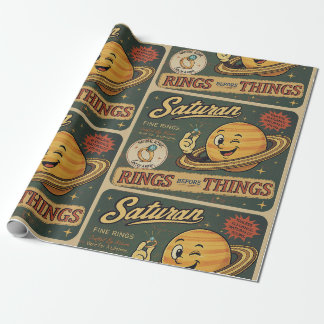 Papel De Regalo Patrón de humor espacial vintage de anillos finos