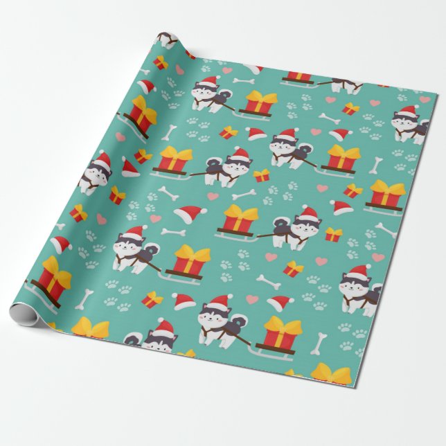 Papel De Regalo Patrón de Husky de Navidad (Desenrollado)