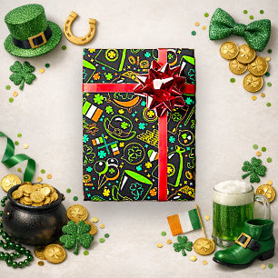 Papel De Regalo Patrón de icono irlandés de San Patricio con neón 