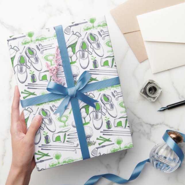Papel De Regalo Patrón de iconos de golf verde (Regalar)