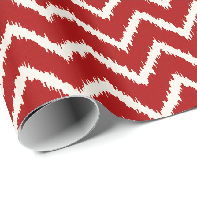 Papel De Regalo Patrón de Ikat Chevron - rojo profundo y blanco (Esquina del rollo)