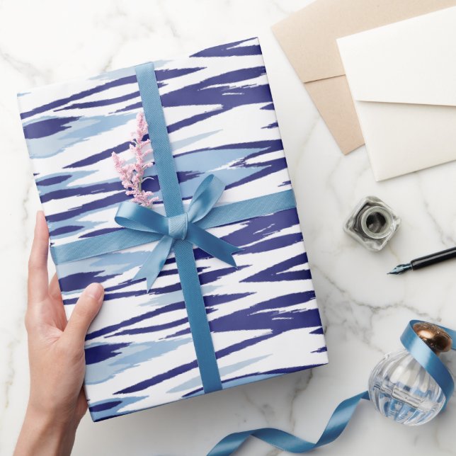 Papel De Regalo patrón de ikat de acuarela azul y blanco de moda (Regalar)