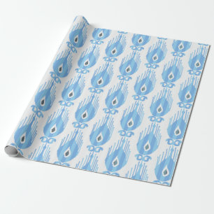 Papel De Regalo Patrón de ikat en azul y blanco