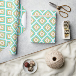 Papel De Regalo Patrón de ikat geométrico de oro y turquesa