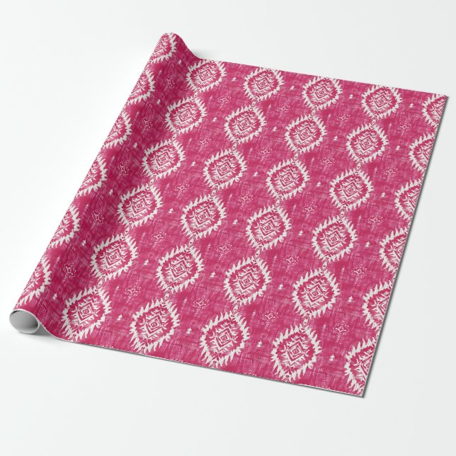 Papel De Regalo Patrón de ikat rosa vintage (Desenrollado)
