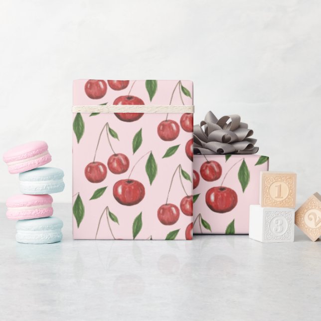 Papel De Regalo Patrón de Ilustracion acuarela de cerezas dulces (Baby Shower)