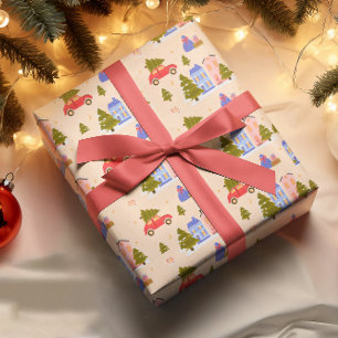 Papel De Regalo Patrón de Ilustracion de la Casa de Coche del Árbo