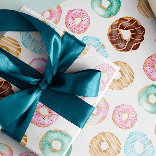 Papel De Regalo Patrón de ilustracion dulce de donuts de desierto  (Cute desert sweet donuts illustration pattern wrapping paper)