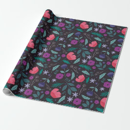 Papel De Regalo Patrón de ilustración floral rosa y púrpura