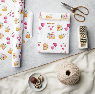 Papel De Regalo Patrón de ilustraciones de color de agua romántico