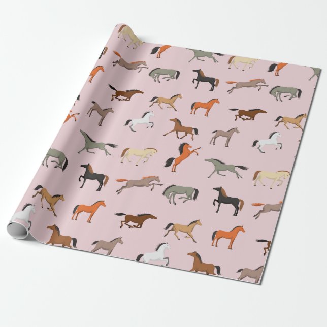 Papel De Regalo Patrón de impresión de caballos, niña de Chicas y  (Desenrollado)