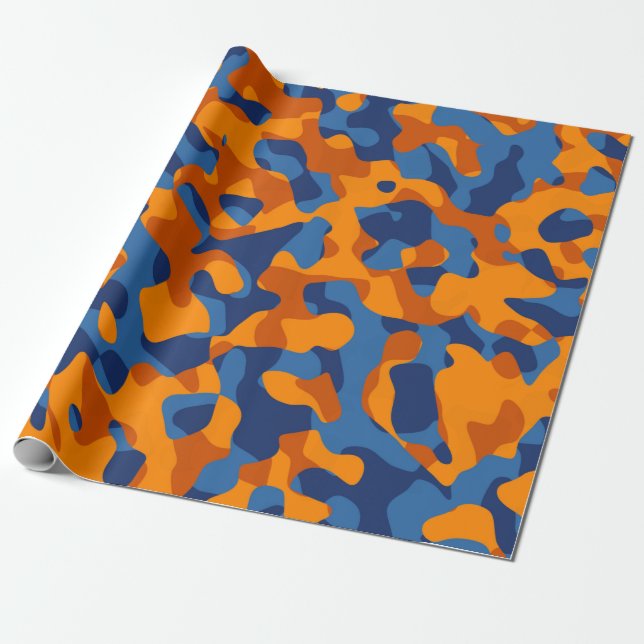 Papel De Regalo Patrón de impresión de camuflaje azul Naranja (Desenrollado)