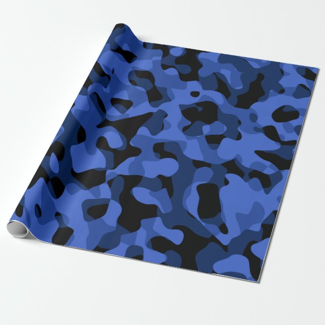 Papel De Regalo Patrón de impresión de camuflaje azul y negro (Desenrollado)